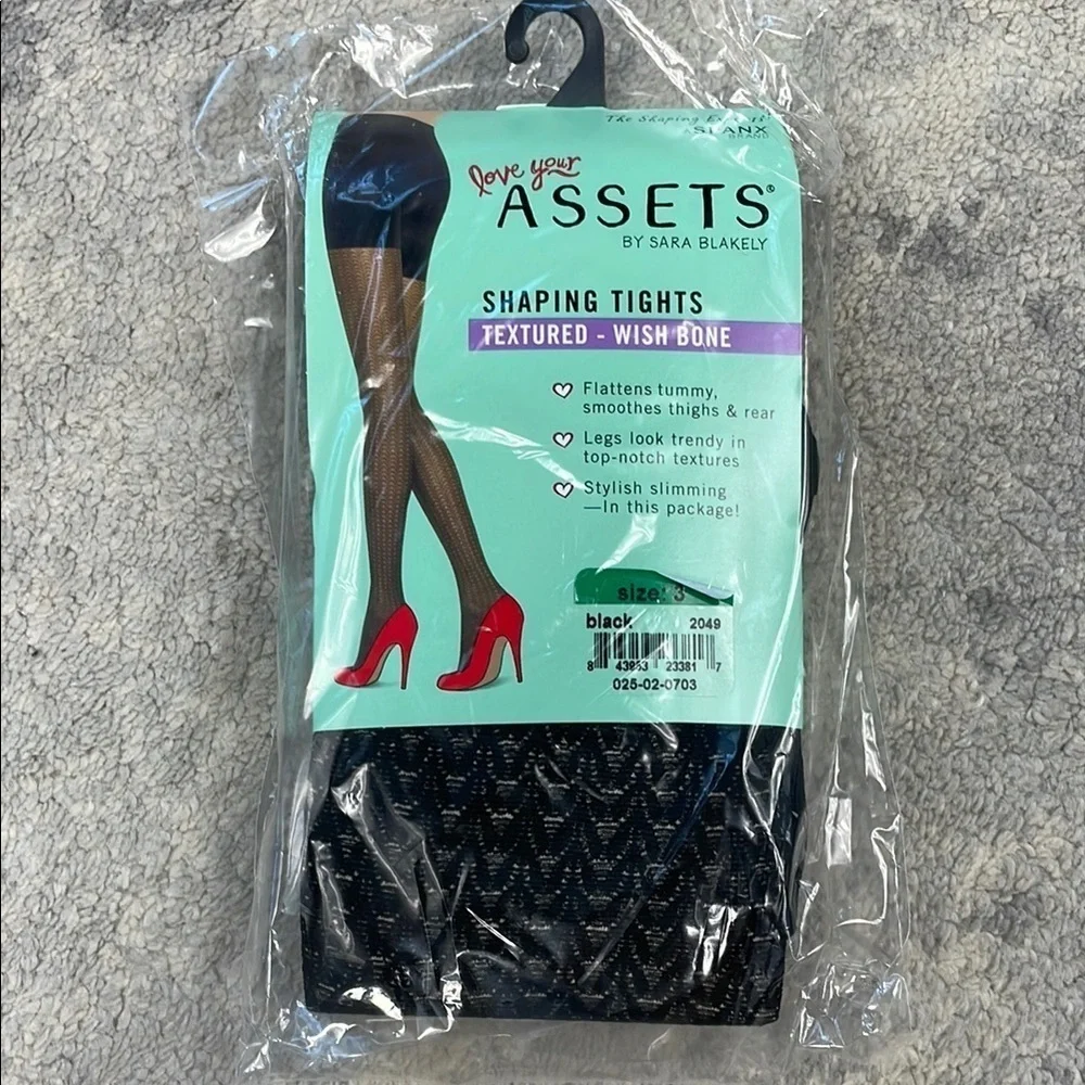 Spanx Assets Shaping Tights Textured Wish Bone Slimming Smoothing Black Sz 3